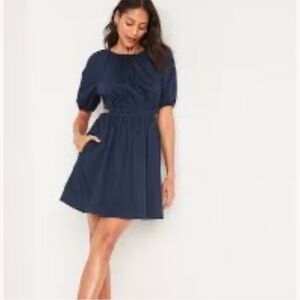 Old Navy XS waist defined poplin fit and flare Navy Blue Dress